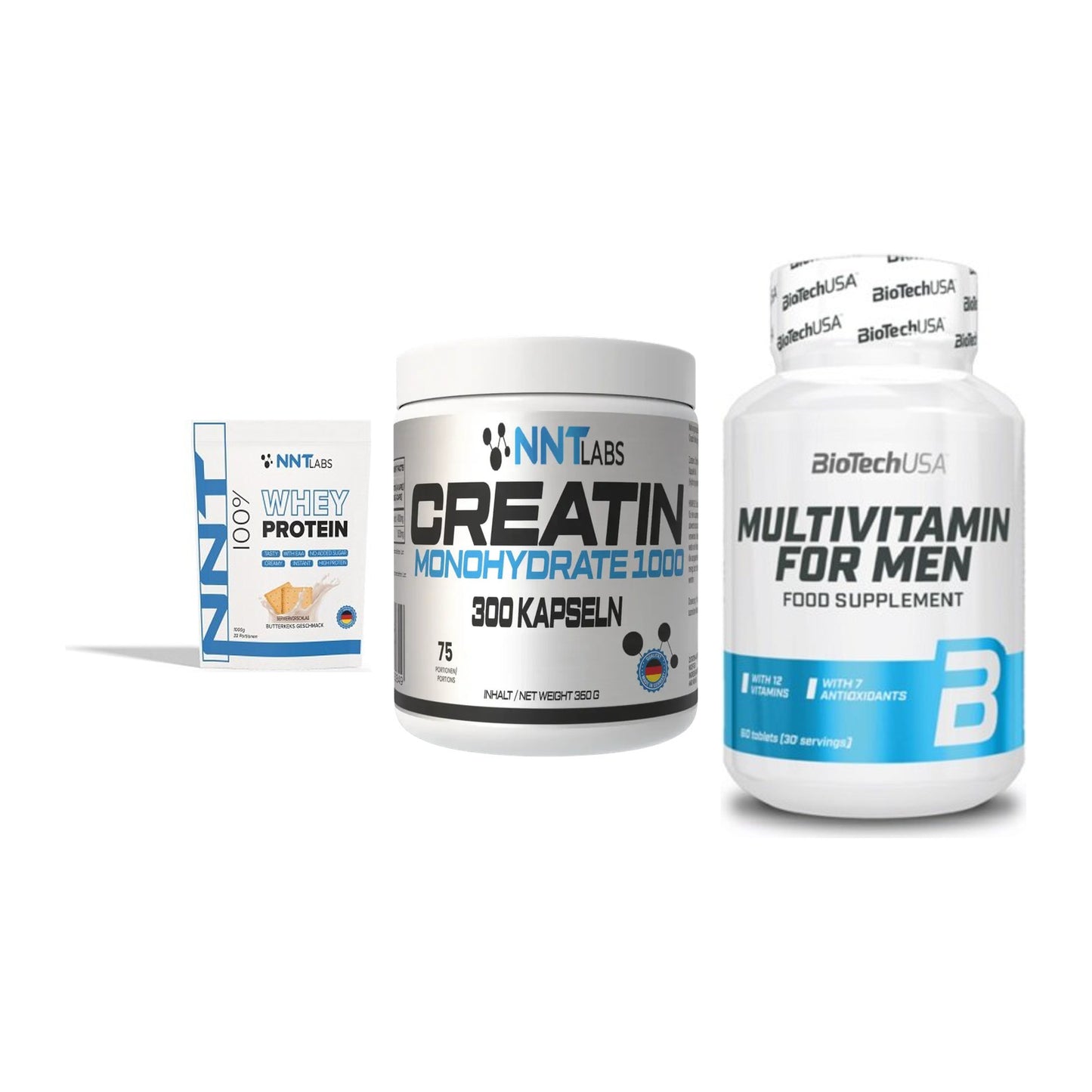 Einsteiger-Set: NNT Whey + NNT Creatin 1000 + BioTech Multivit – alle enthaltenen Artikel