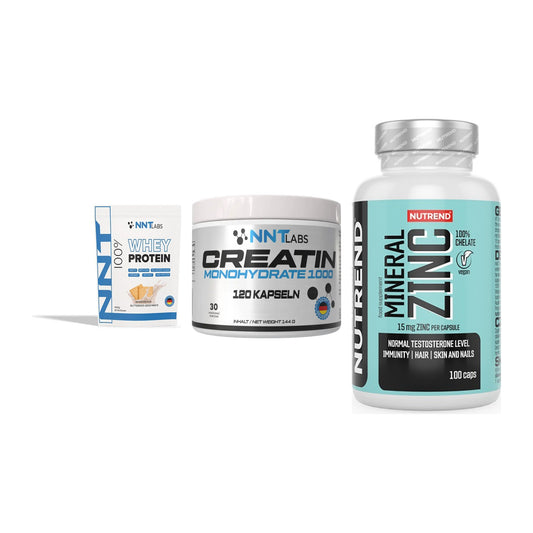 Einsteiger-Set: NNT Whey + NNT Creatin 1000 + Nutrend Zinc – alle enthaltenen Artikel