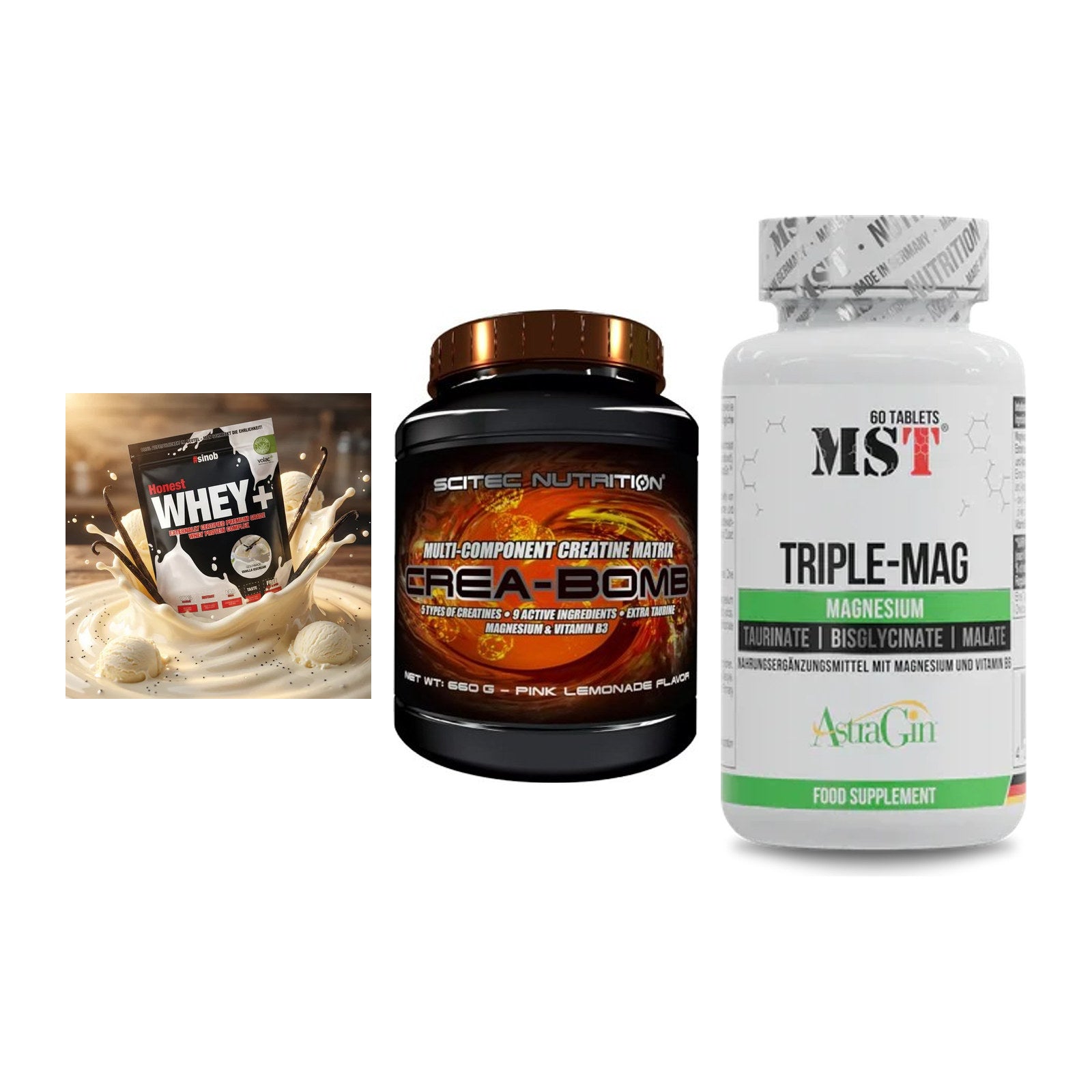 Einsteiger-Set: Sinob Honest + Scitec Crea-Bomb + MST Tripple Mag – alle enthaltenen Artikel