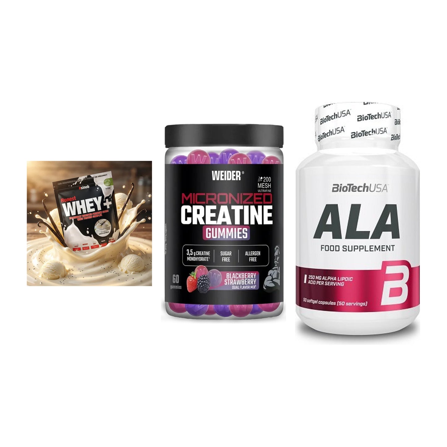 Einsteiger-Set: Sinob Honest + Weider Micronize + BioTech ALA – alle enthaltenen Artikel