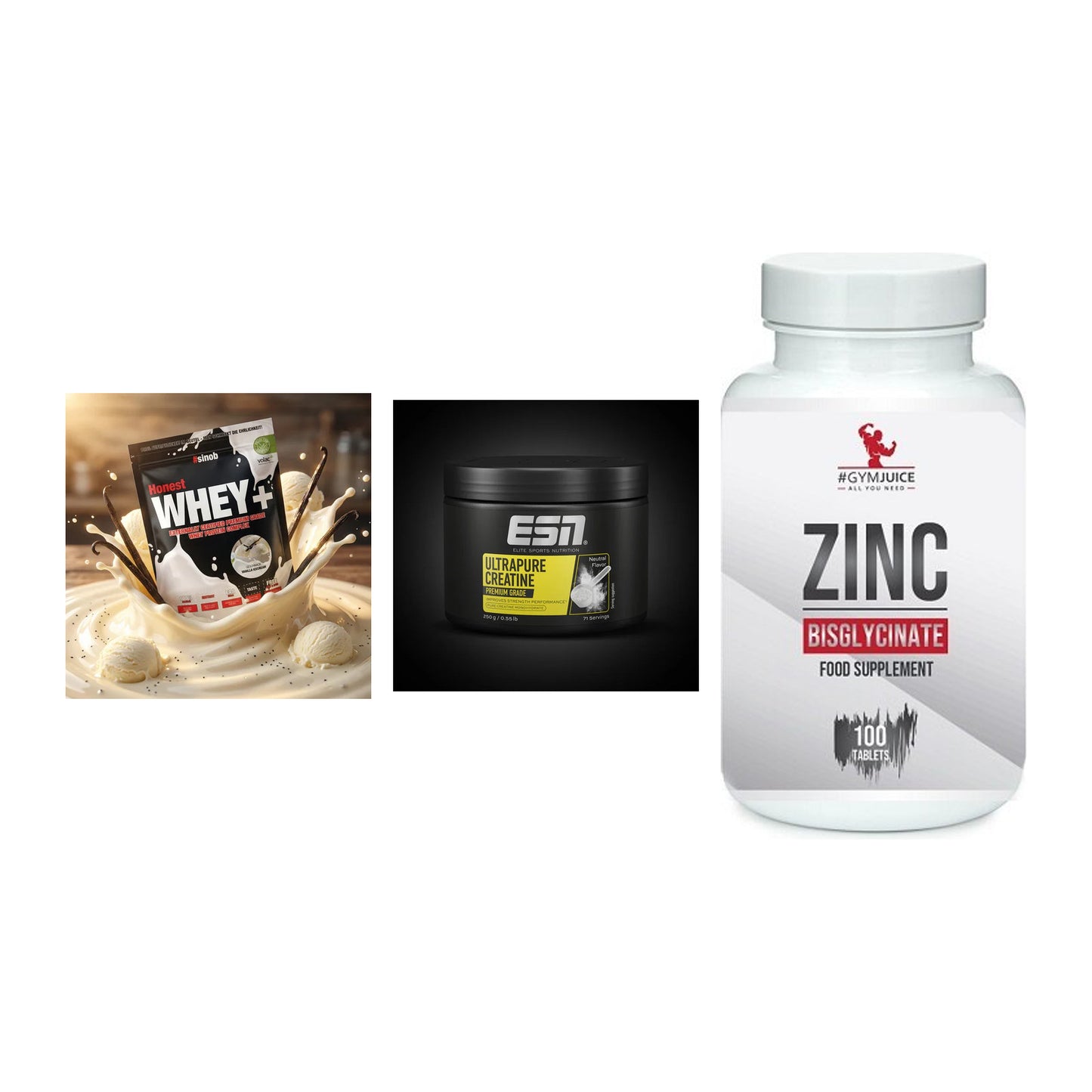 Einsteiger-Set: Sinob Honest + ESN Ultrapure + #GYMJUICE ZINC – alle enthaltenen Artikel