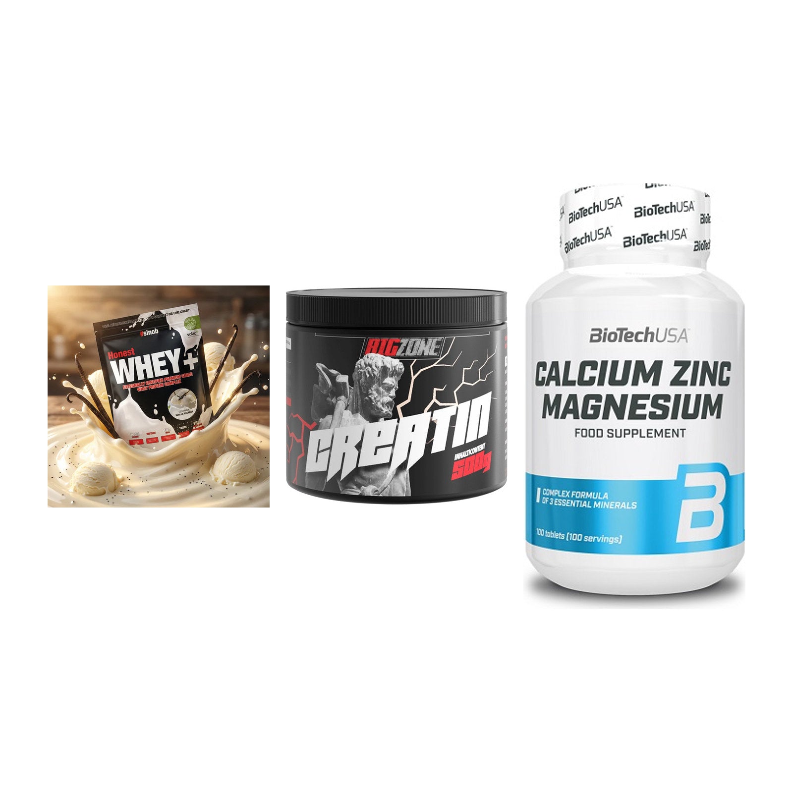 Einsteiger-Set: Sinob Honest + Big Zone Creatin + BioTech Calcium – alle enthaltenen Artikel