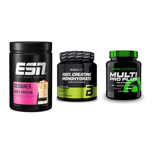 Einsteiger-Set: ESN Designer + BioTech Creatine + Scitec Multi Pro – alle enthaltenen Artikel