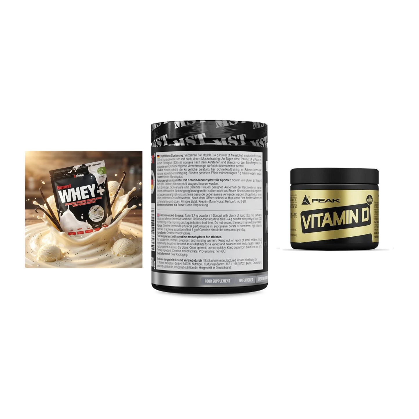 Einsteiger-Set: Sinob Honest + MST Creatin + Peak Vitamin D – alle enthaltenen Artikel