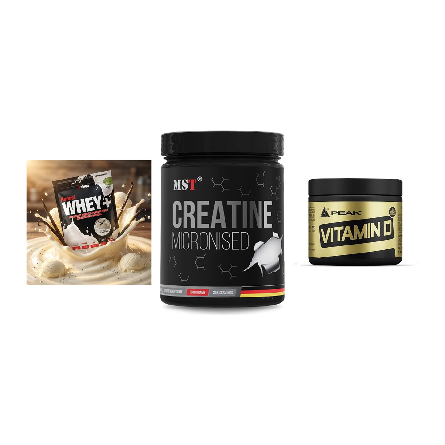 Einsteiger-Set: Sinob Honest + MST Creatin + Peak Vitamin D – alle enthaltenen Artikel