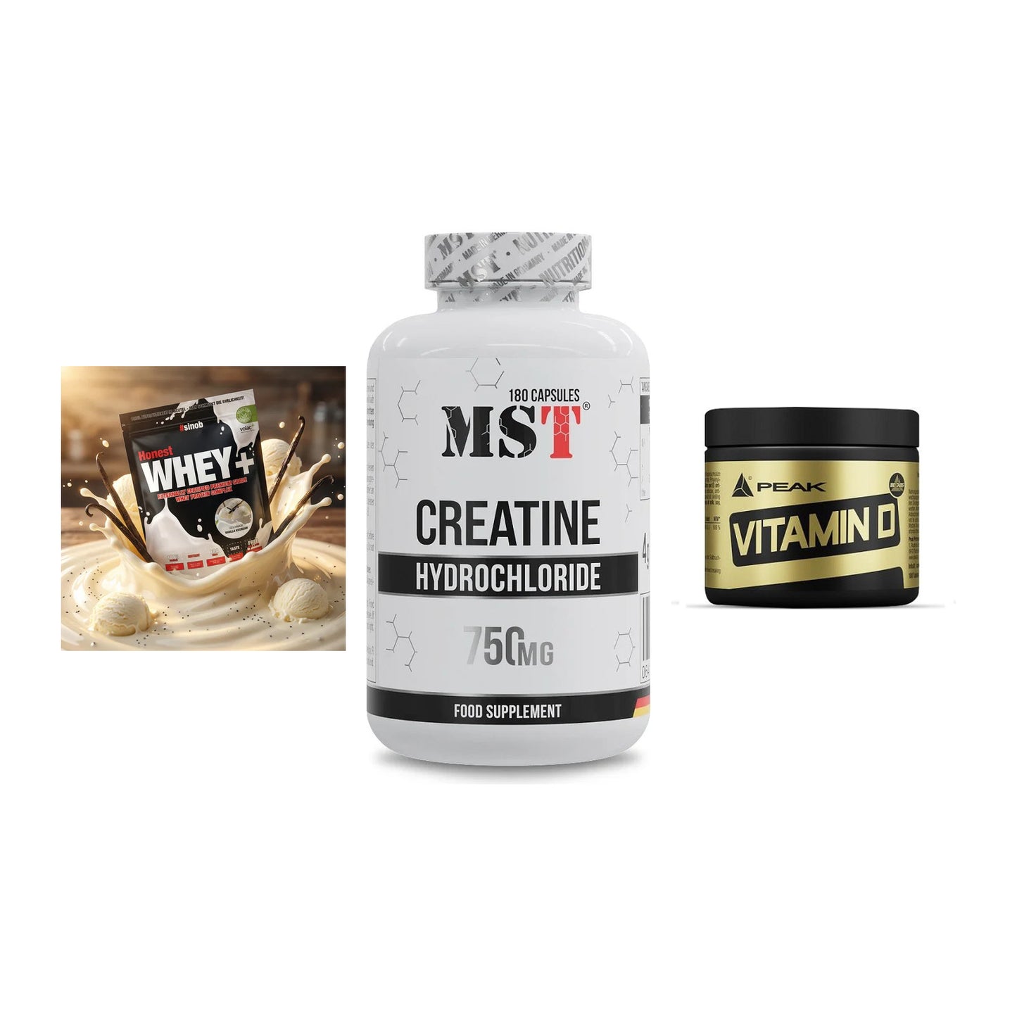 Einsteiger-Set: Sinob Honest + MST Creatine HCL + Peak Vitamin D – alle enthaltenen Artikel