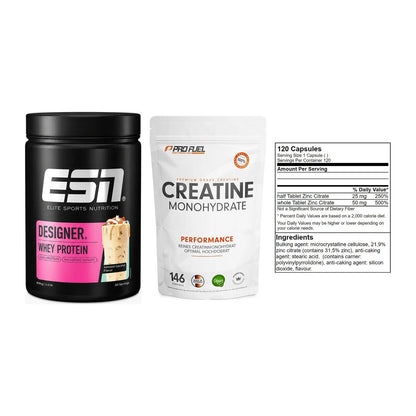 Einsteiger-Set: ESN Designer + ProFuel Creatine + GN Zinc Citrate – alle enthaltenen Artikel