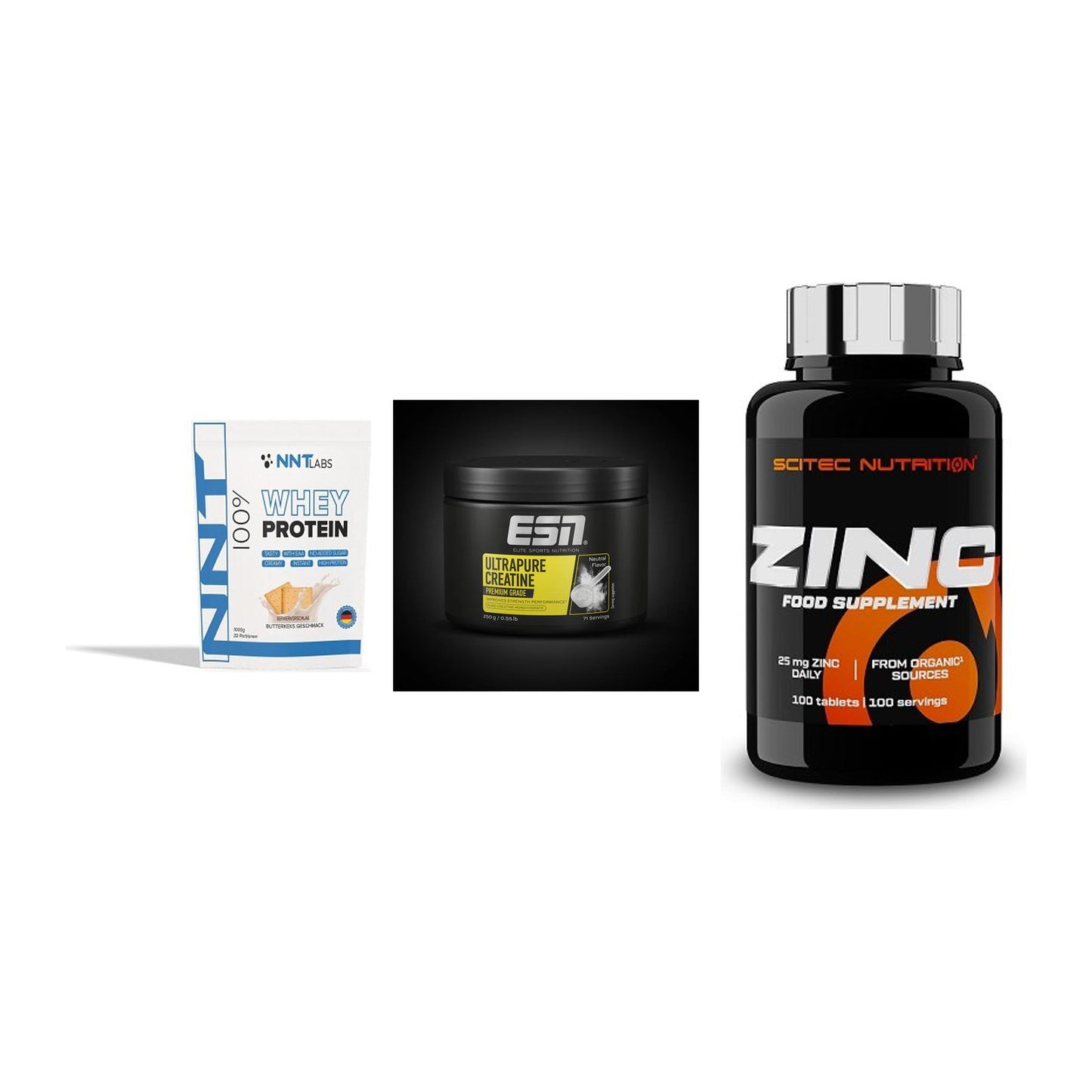 Einsteiger-Set: NNT Whey + ESN Ultrapure + Scitec Zinc – alle enthaltenen Artikel