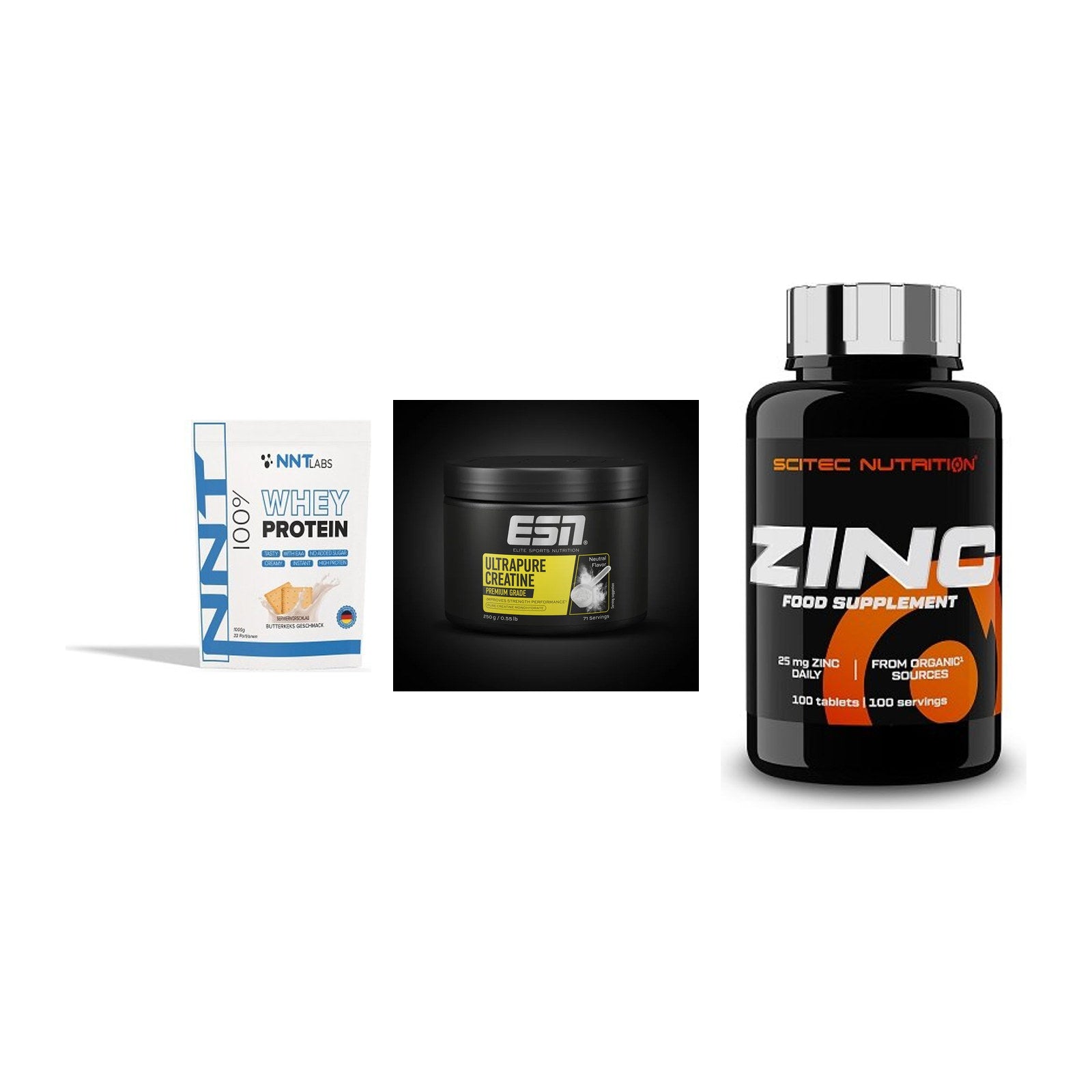 Einsteiger-Set: NNT Whey + ESN Ultrapure + Scitec Zinc – alle enthaltenen Artikel