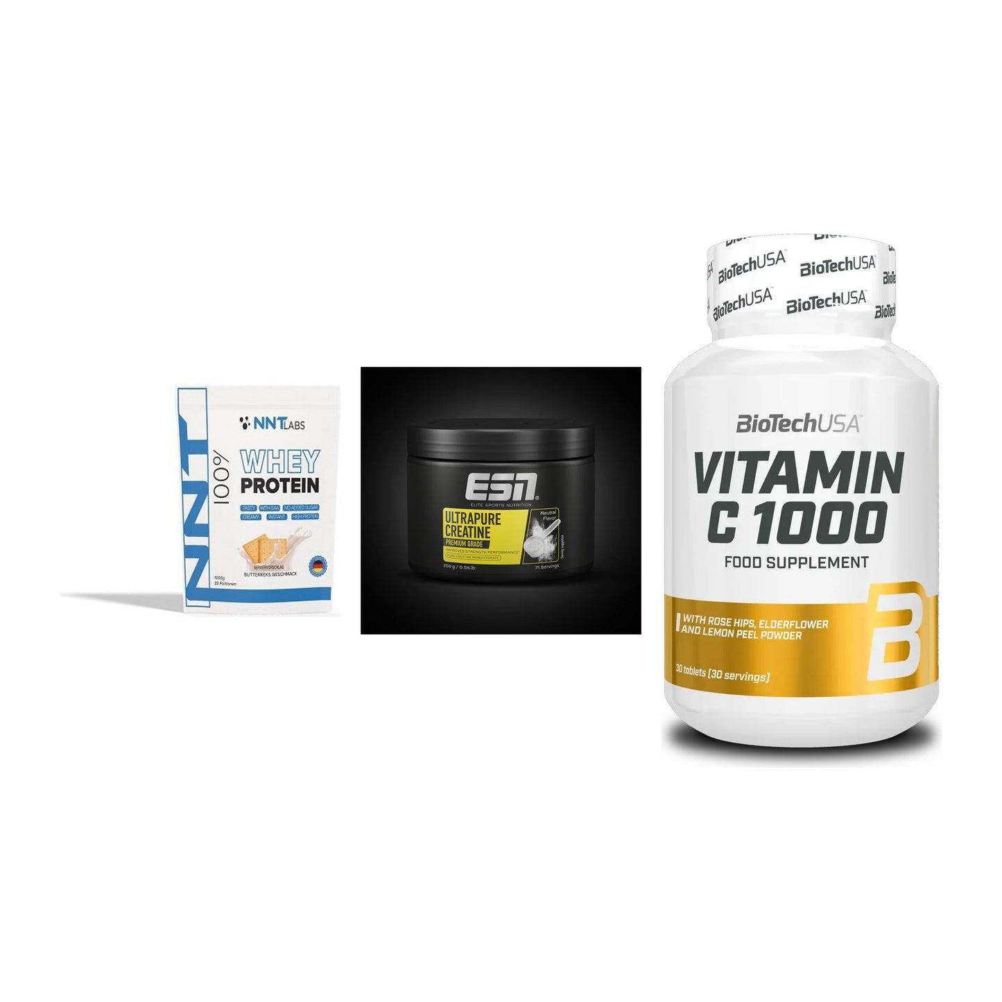 Einsteiger-Set: NNT Whey + ESN Ultrapure + BioTech Vitamin – alle enthaltenen Artikel