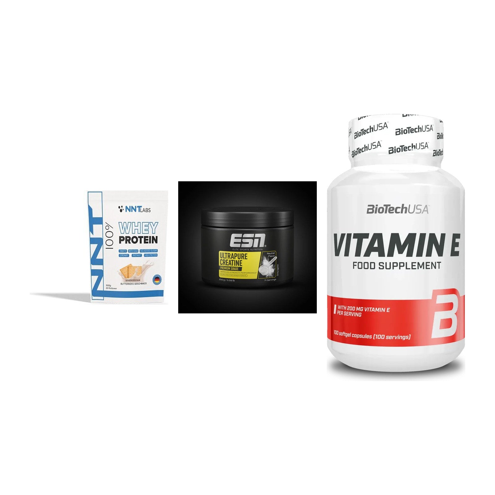 Einsteiger-Set: NNT Whey + ESN Ultrapure + BioTech Vitamin – alle enthaltenen Artikel