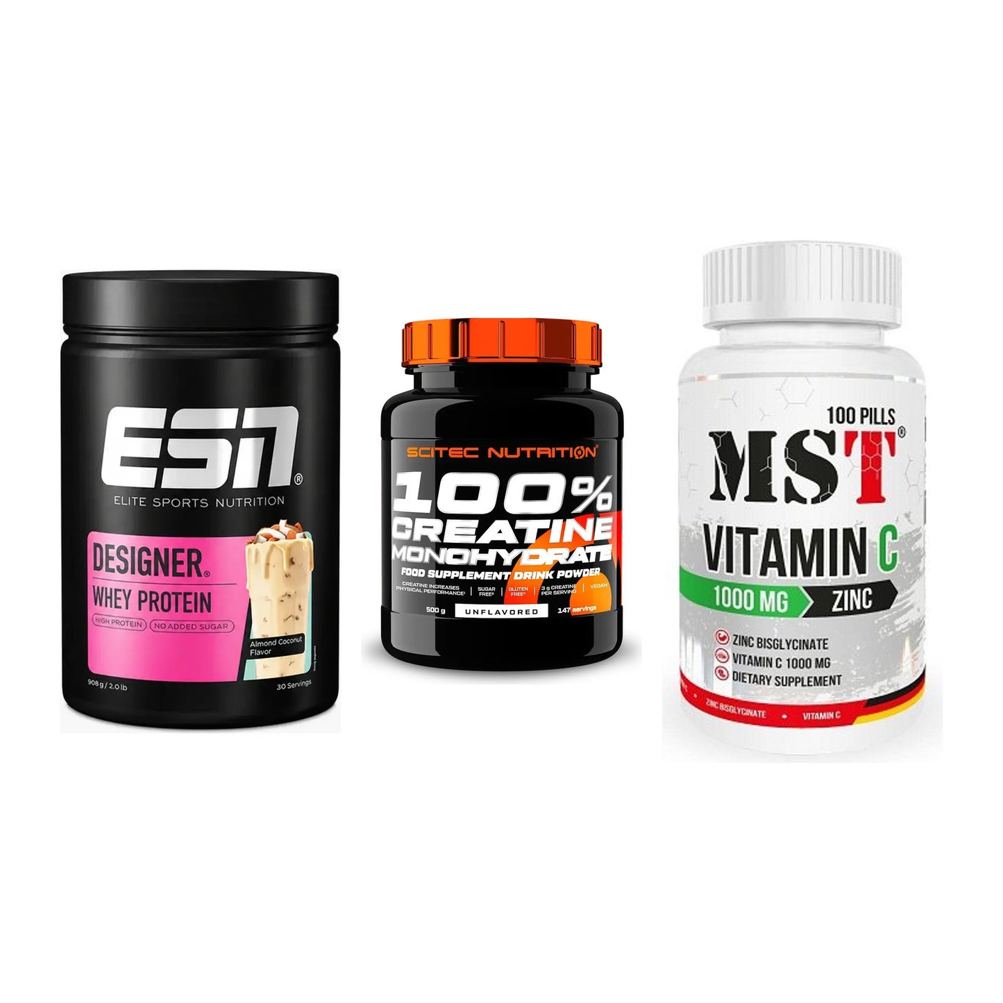 Einsteiger-Set: ESN Designer + Scitec Creatine + MST Vitamin C – alle enthaltenen Artikel