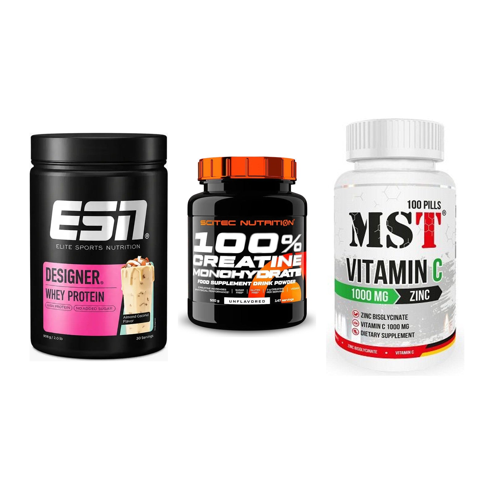 Einsteiger-Set: ESN Designer + Scitec Creatine + MST Vitamin C – alle enthaltenen Artikel