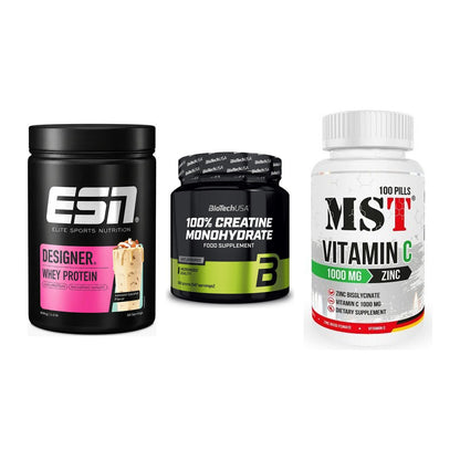 Einsteiger-Set: ESN Designer + BioTech Creatine + MST Vitamin C – alle enthaltenen Artikel