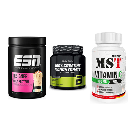 Einsteiger-Set: ESN Designer + BioTech Creatine + MST Vitamin C – alle enthaltenen Artikel