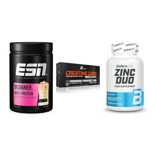 Einsteiger-Set: ESN Designer + Olimp Creatine + BioTech Zinc Duo – alle enthaltenen Artikel