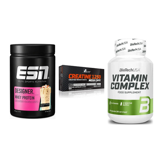 Einsteiger-Set: ESN Designer + Olimp Creatine + BioTech Vitamin – alle enthaltenen Artikel