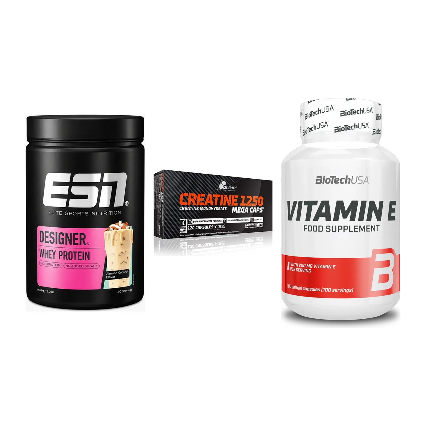 Einsteiger-Set: ESN Designer + Olimp Creatine + BioTech Vitamin – alle enthaltenen Artikel