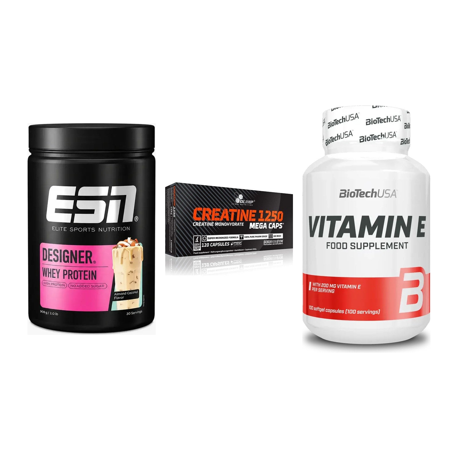 Einsteiger-Set: ESN Designer + Olimp Creatine + BioTech Vitamin – alle enthaltenen Artikel