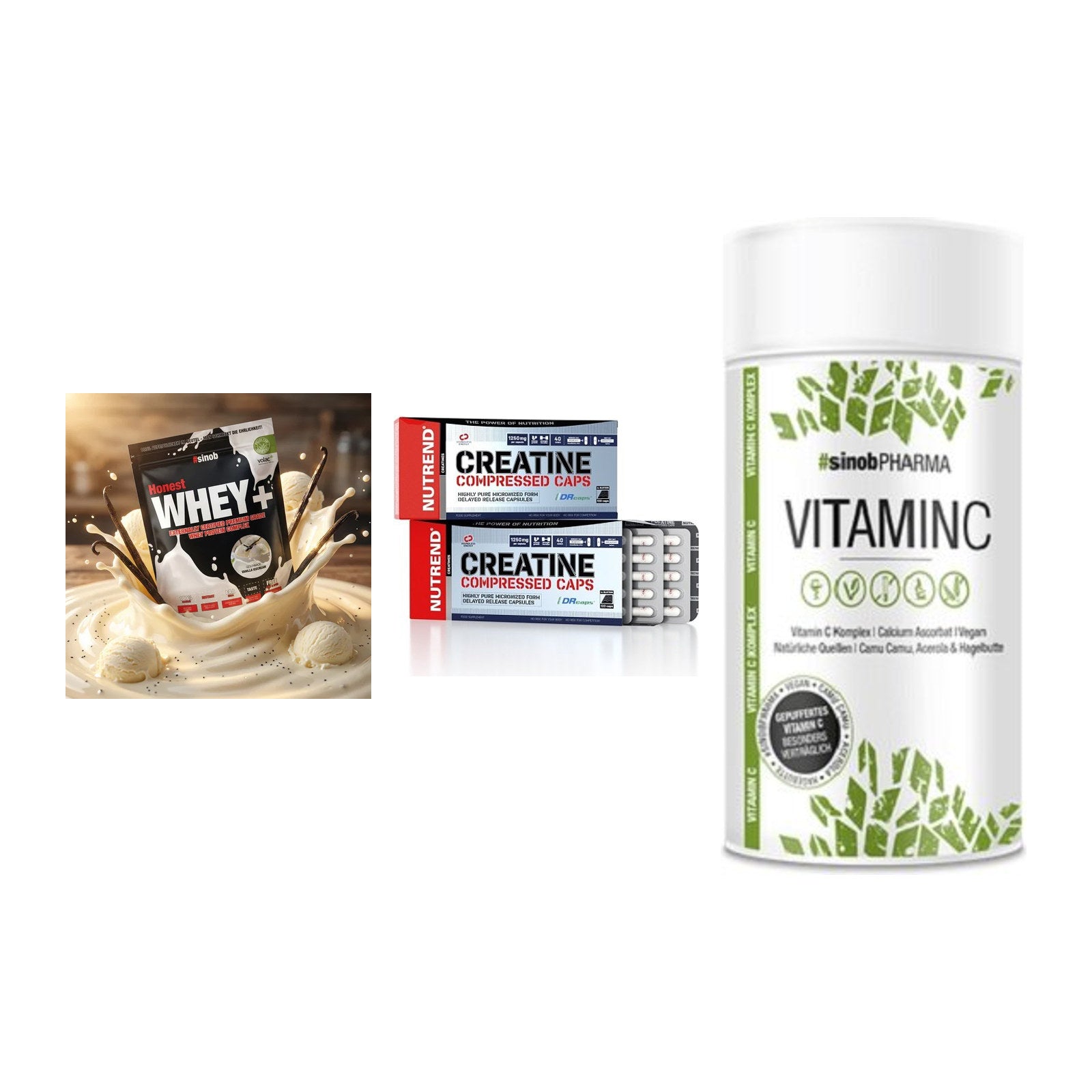 Einsteiger-Set: Sinob Honest + Nutrend Creatine + Sinob Vitamin C – alle enthaltenen Artikel