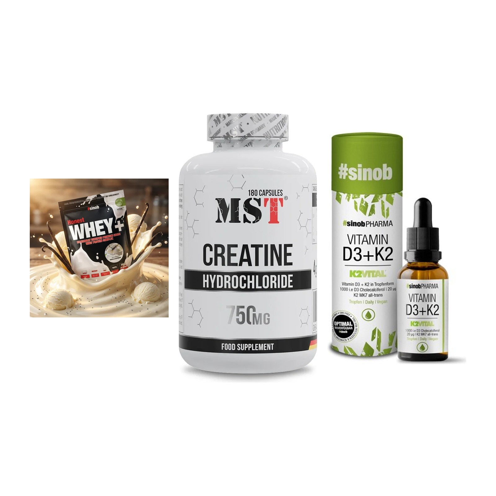 Einsteiger-Set: Sinob Honest + MST Creatine HCL + Sinob Vitamin D3 – alle enthaltenen Artikel