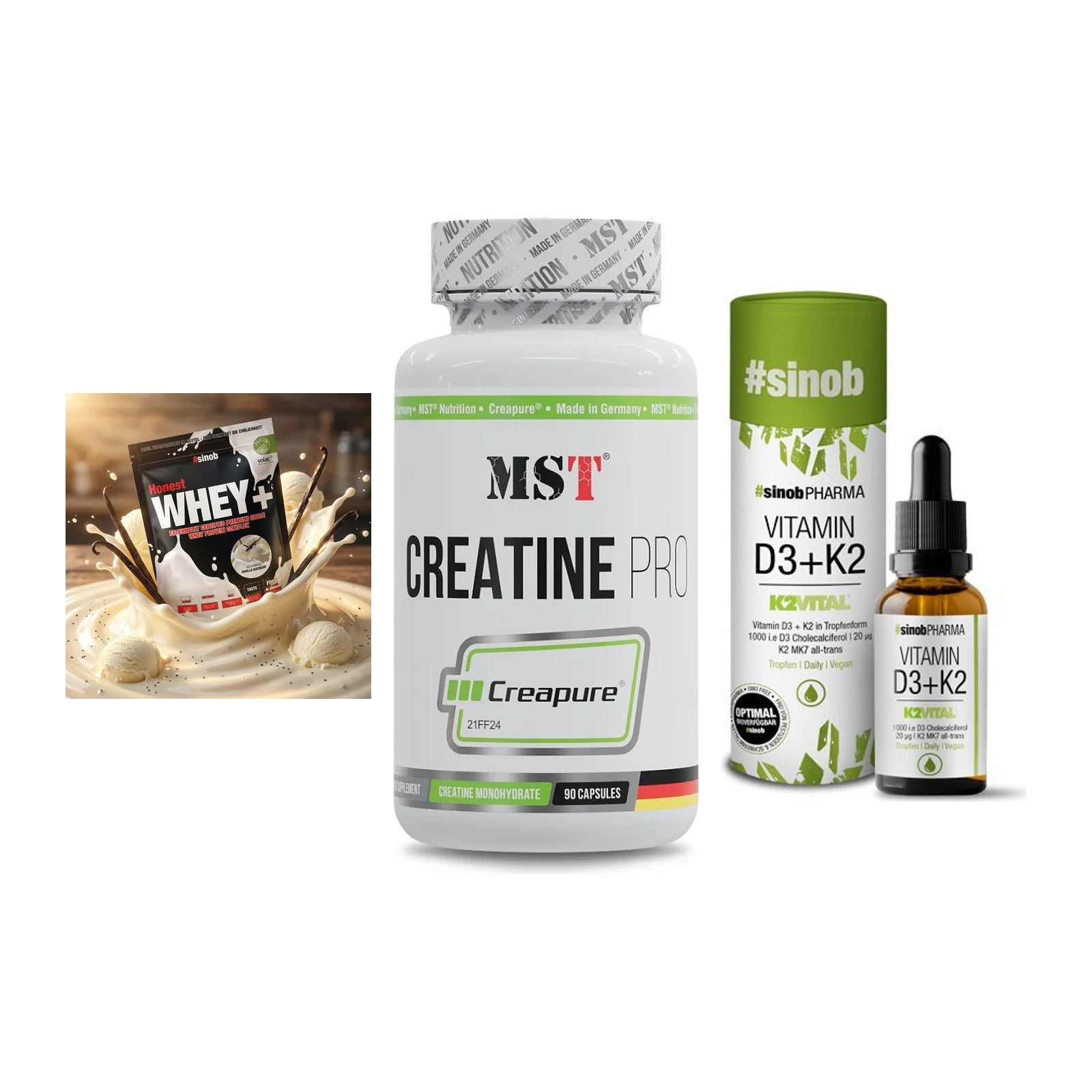 Einsteiger-Set: Sinob Honest + MST Creatine Pro + Sinob Vitamin D3 – alle enthaltenen Artikel