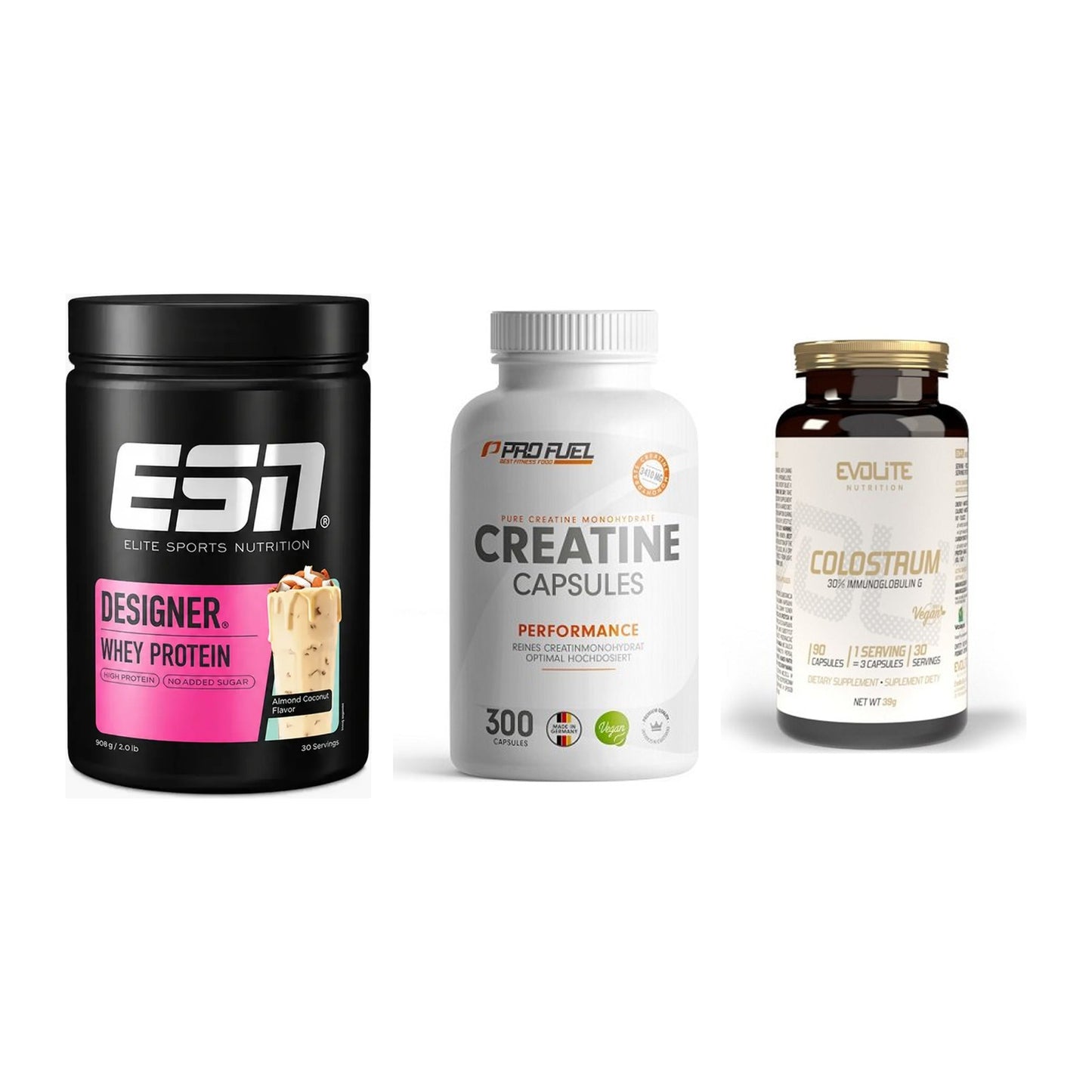 Einsteiger-Set: ESN Designer + ProFuel Creatine + Evolite Nutritio – alle enthaltenen Artikel