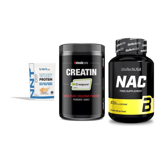 Einsteiger-Set: NNT Whey + Sinob Creatin CREAPURE + BioTech NAC – alle enthaltenen Artikel