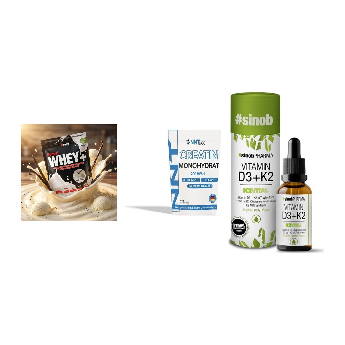 Einsteiger-Set: Sinob Honest + NNT Creatin + Sinob Vitamin D3 – alle enthaltenen Artikel