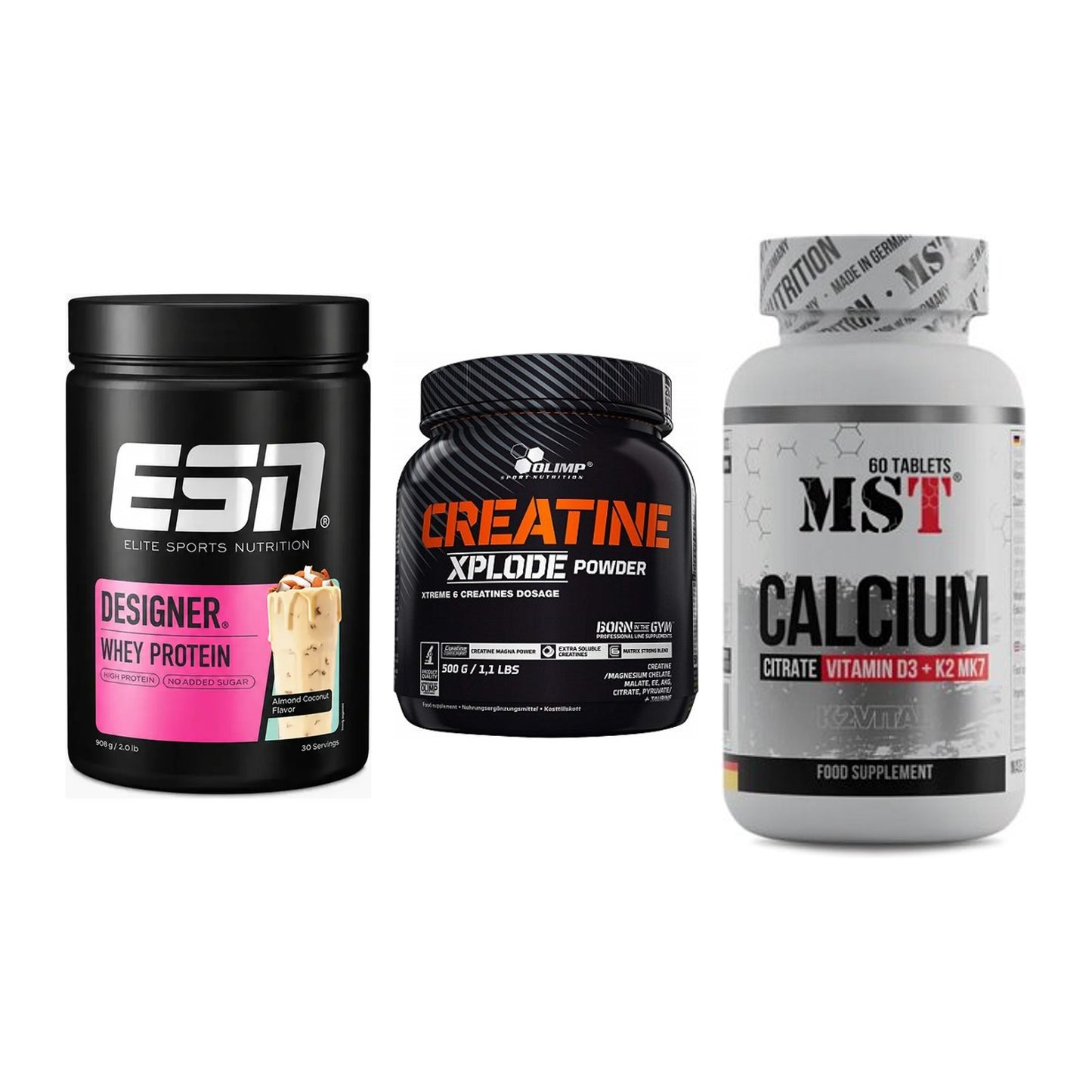 Einsteiger-Set: ESN Designer + Olimp Creatine + MST Calcium – alle enthaltenen Artikel
