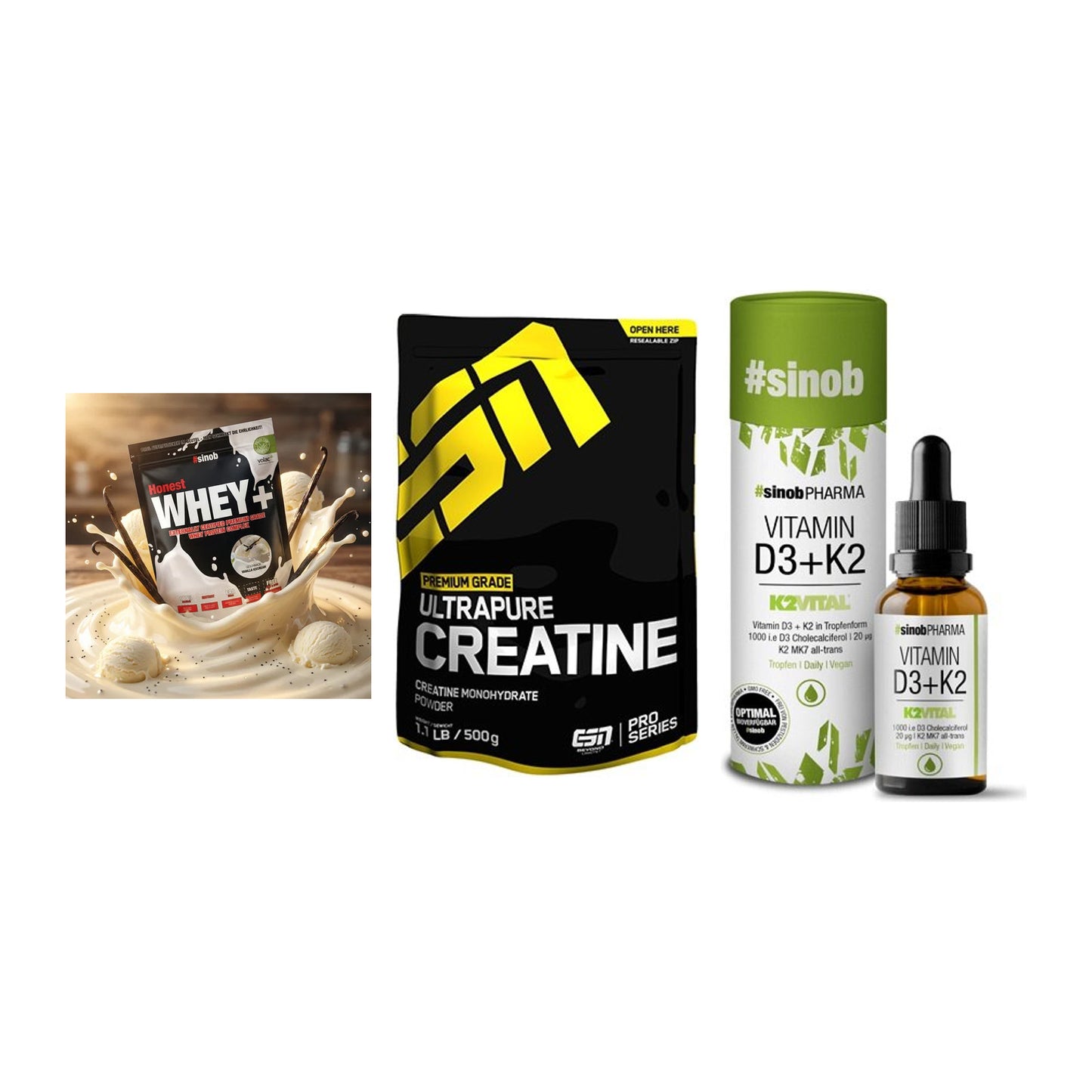 Einsteiger-Set: Sinob Honest + ESN Ultrapure + Sinob Vitamin D3 – alle enthaltenen Artikel