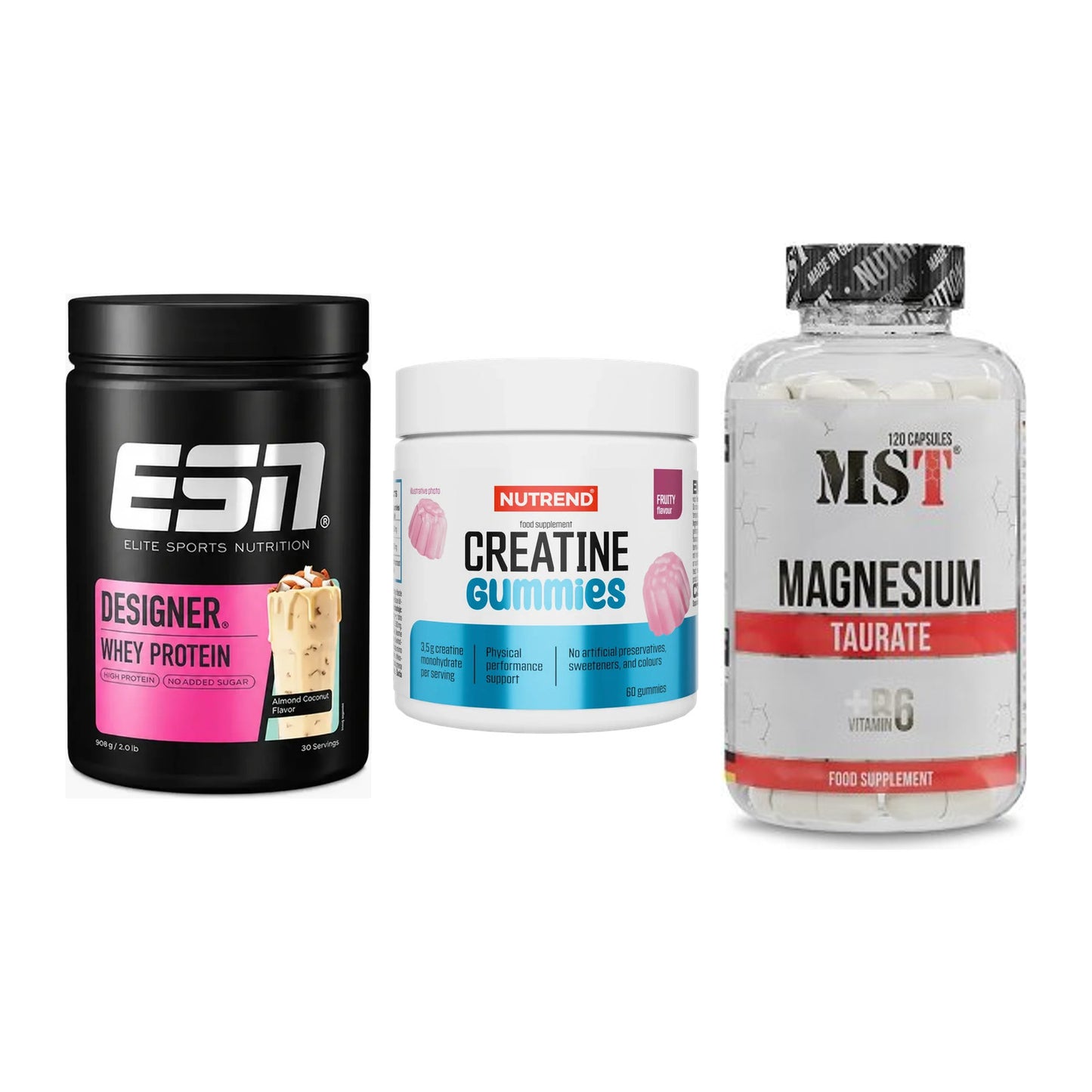 Einsteiger-Set: ESN Designer + Nutrend Creatine + MST Magnesium – alle enthaltenen Artikel