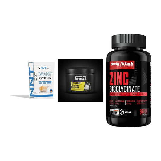 Einsteiger-Set: NNT Whey + ESN Ultrapure + Body Attack Zink – alle enthaltenen Artikel