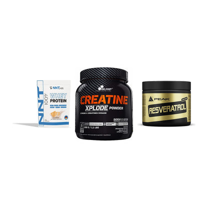 Einsteiger-Set: NNT Whey + Olimp Creatine + Peak Resveratrol – alle enthaltenen Artikel