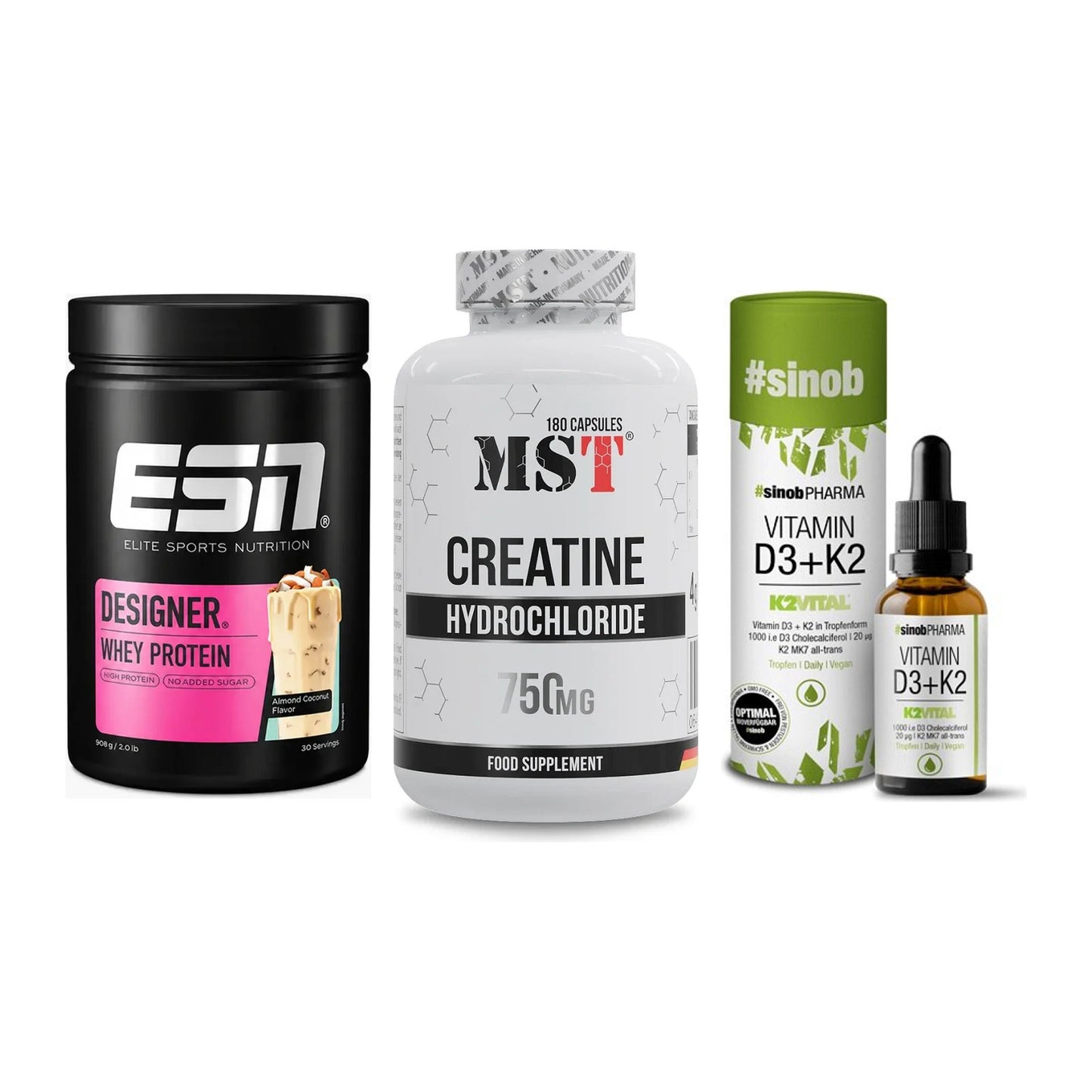 Einsteiger-Set: ESN Designer + MST Creatine HCL + Sinob Vitamin D3 – alle enthaltenen Artikel