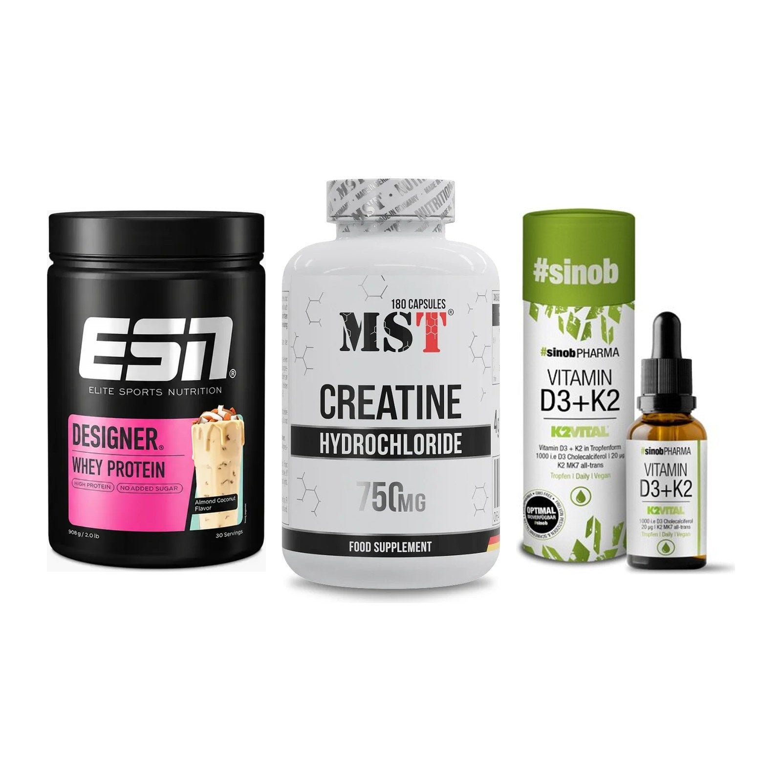 Einsteiger-Set: ESN Designer + MST Creatine HCL + Sinob Vitamin D3 – alle enthaltenen Artikel