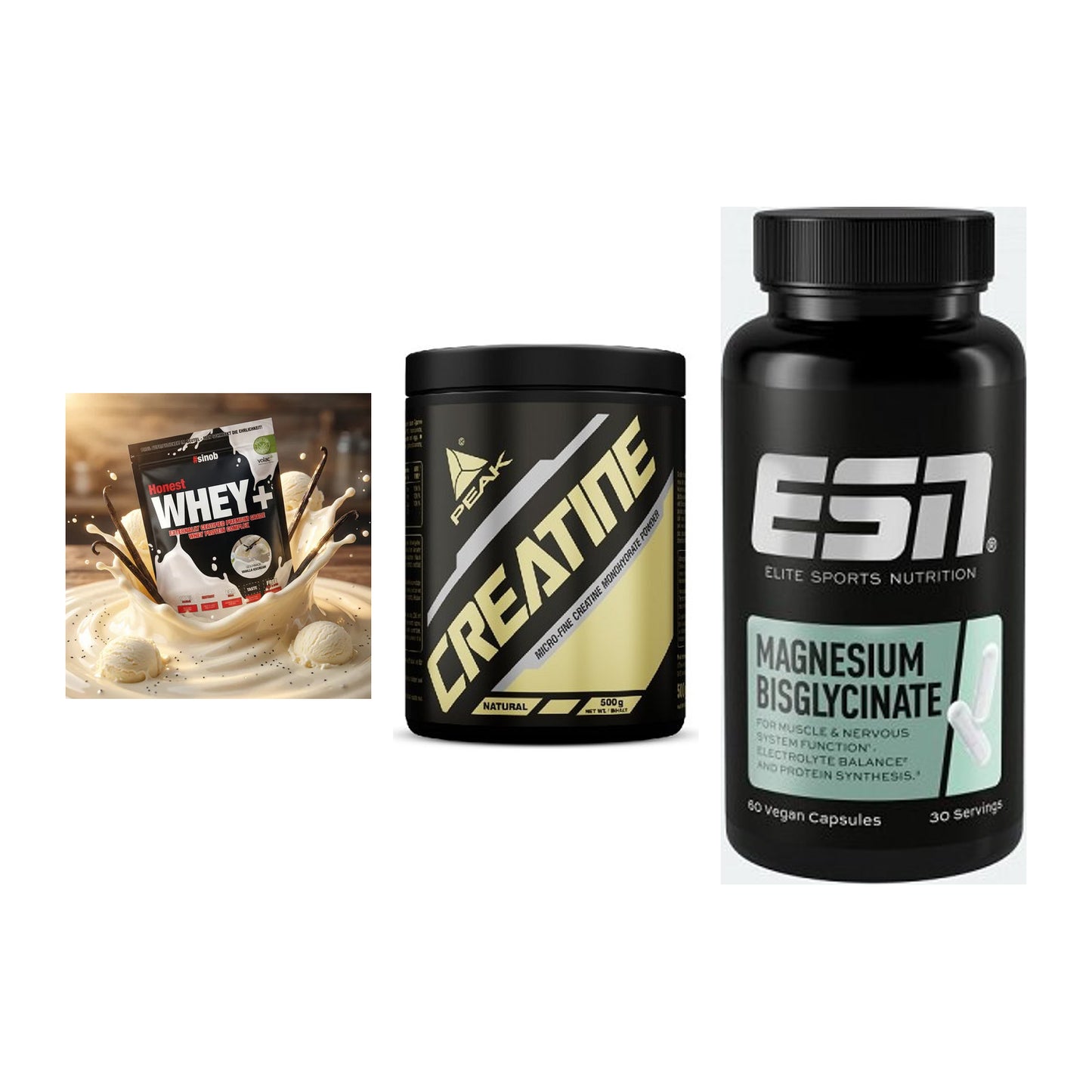 Einsteiger-Set: Sinob Honest + Peak Creatin + ESN Magnesium – alle enthaltenen Artikel