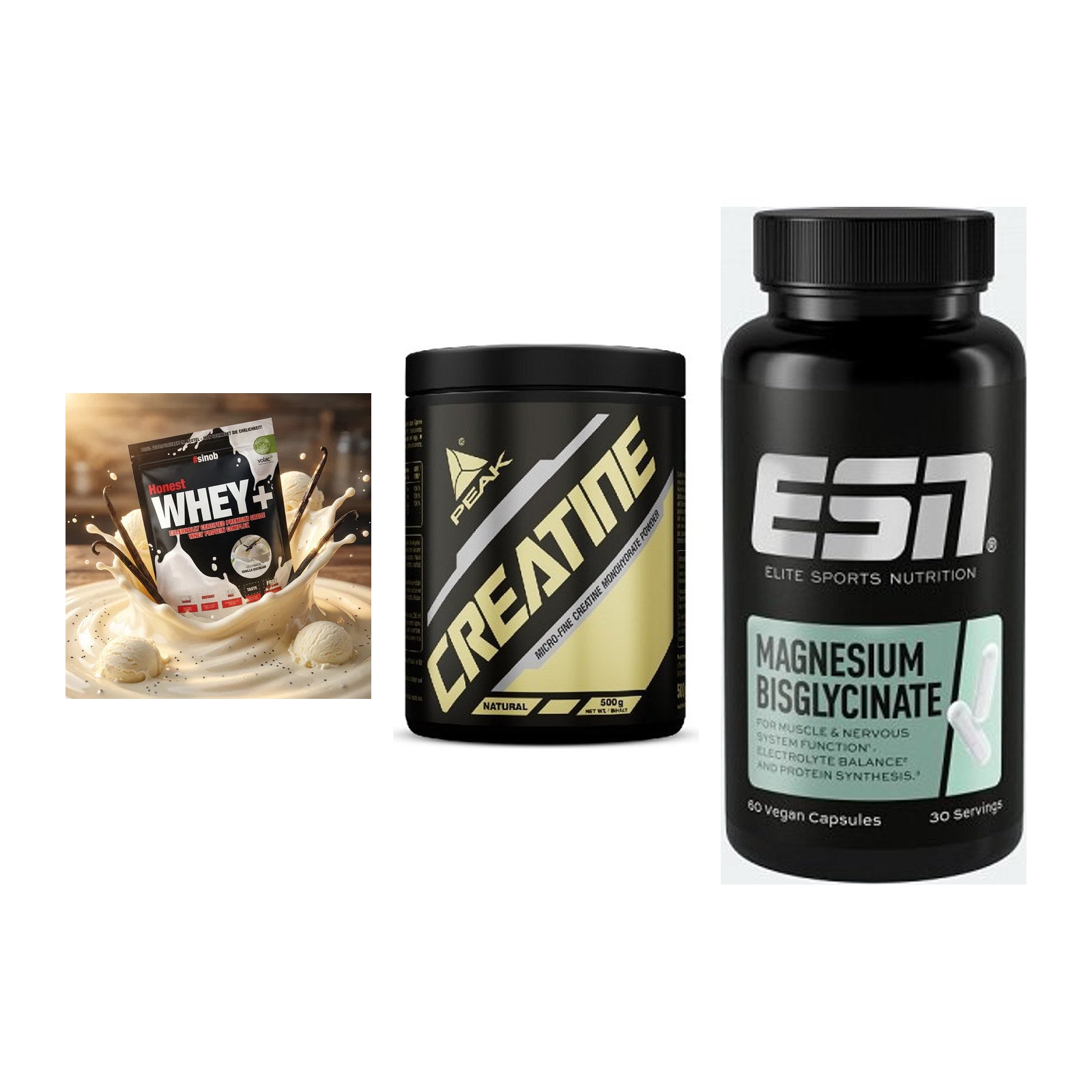 Einsteiger-Set: Sinob Honest + Peak Creatin + ESN Magnesium – alle enthaltenen Artikel