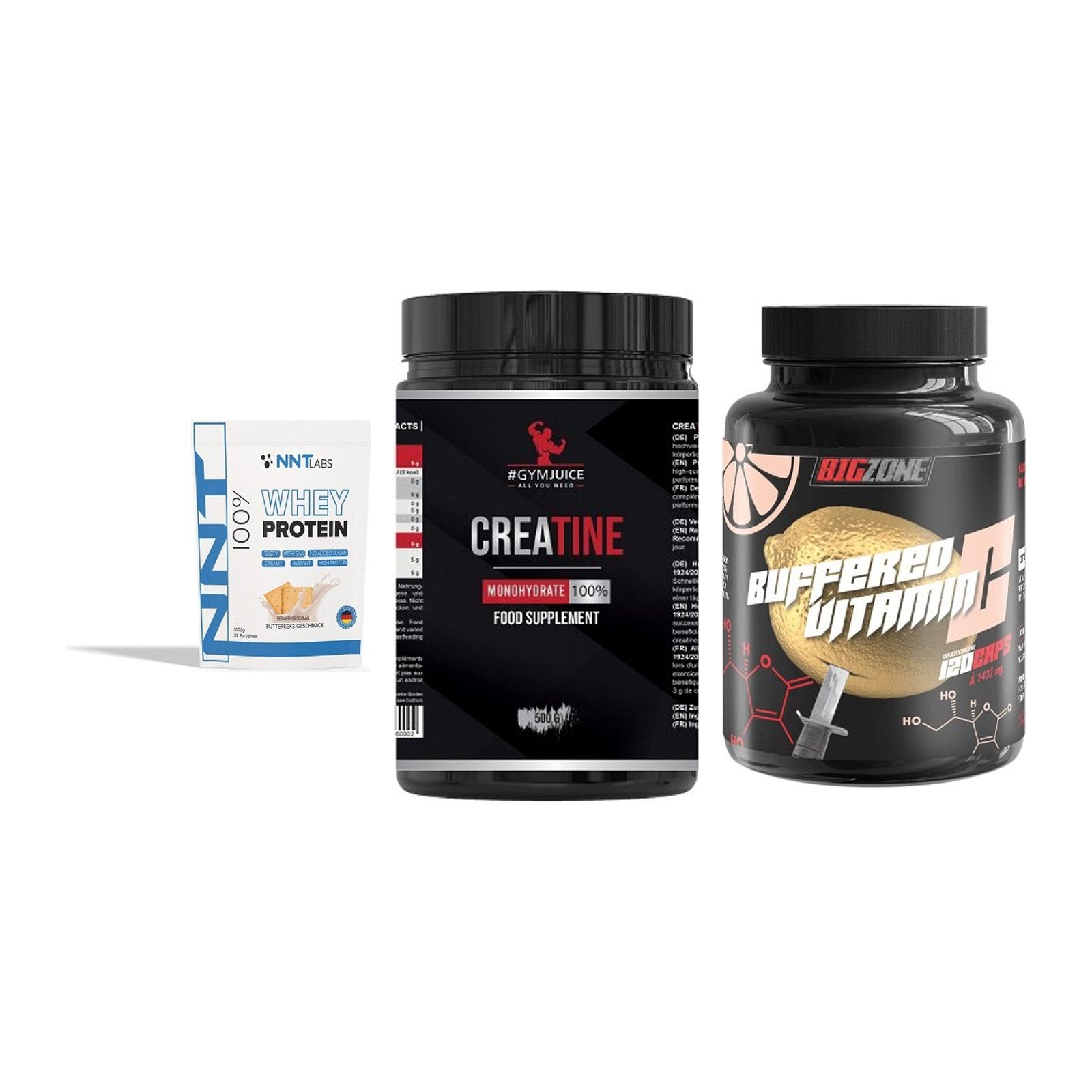 Einsteiger-Set: NNT Whey + #GYMJUICE + Big Zone Buffere – alle enthaltenen Artikel