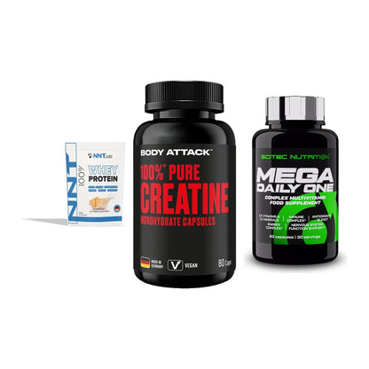 Einsteiger-Set: NNT Whey + Body Attack 100% + Scitec Mega – alle enthaltenen Artikel
