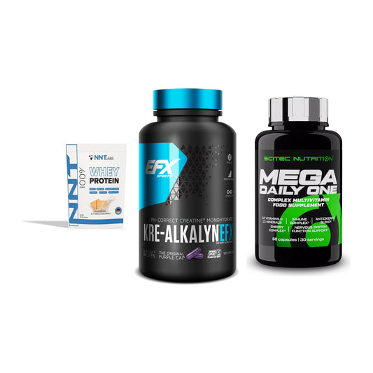 Einsteiger-Set: NNT Whey + EFX Kre-Alkalyn + Scitec Mega – alle enthaltenen Artikel