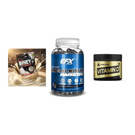 Einsteiger-Set: Sinob Honest + EFX Kre-Alkalyn + Peak Vitamin D – alle enthaltenen Artikel