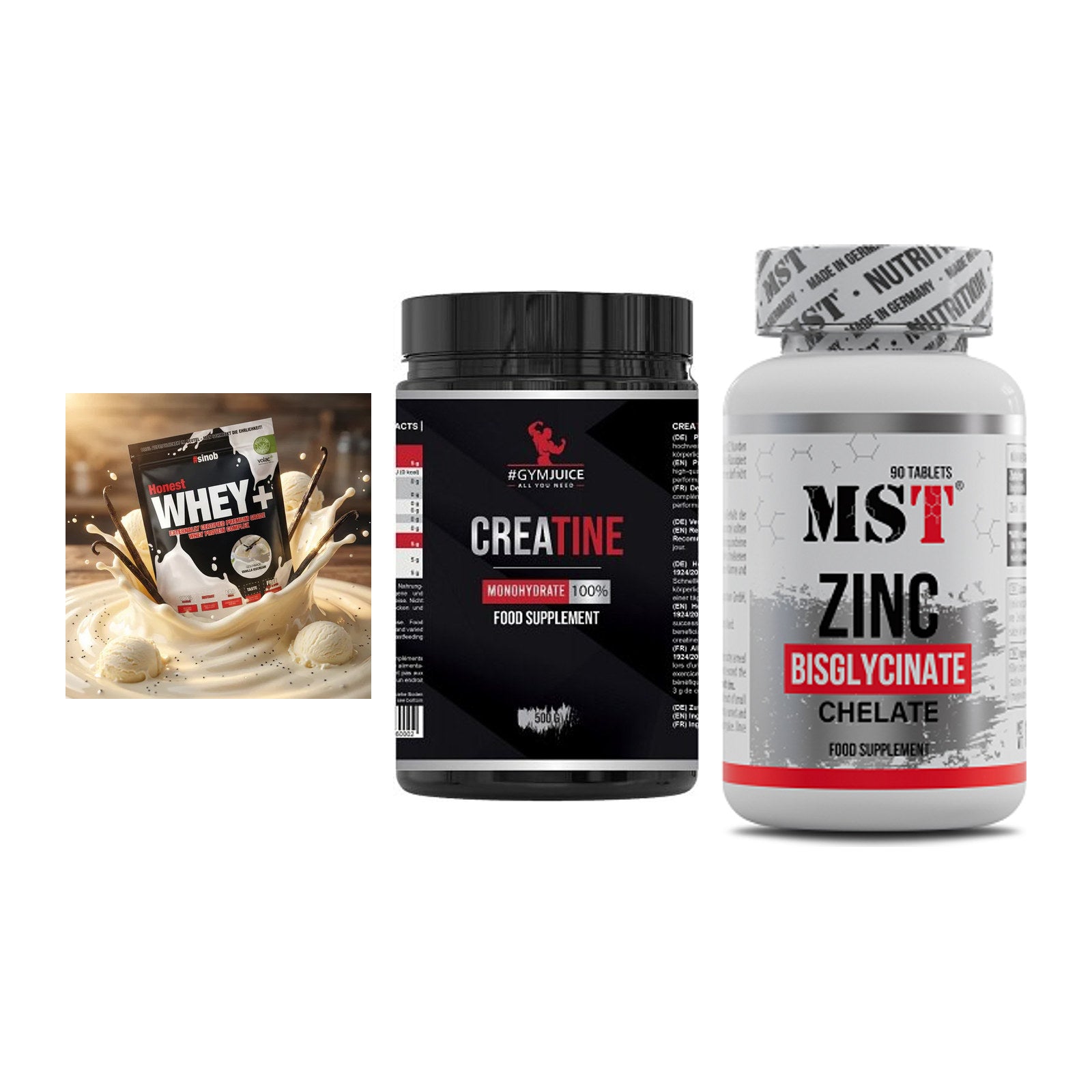 Einsteiger-Set: Sinob Honest + #GYMJUICE + MST Zinc Chelate – alle enthaltenen Artikel