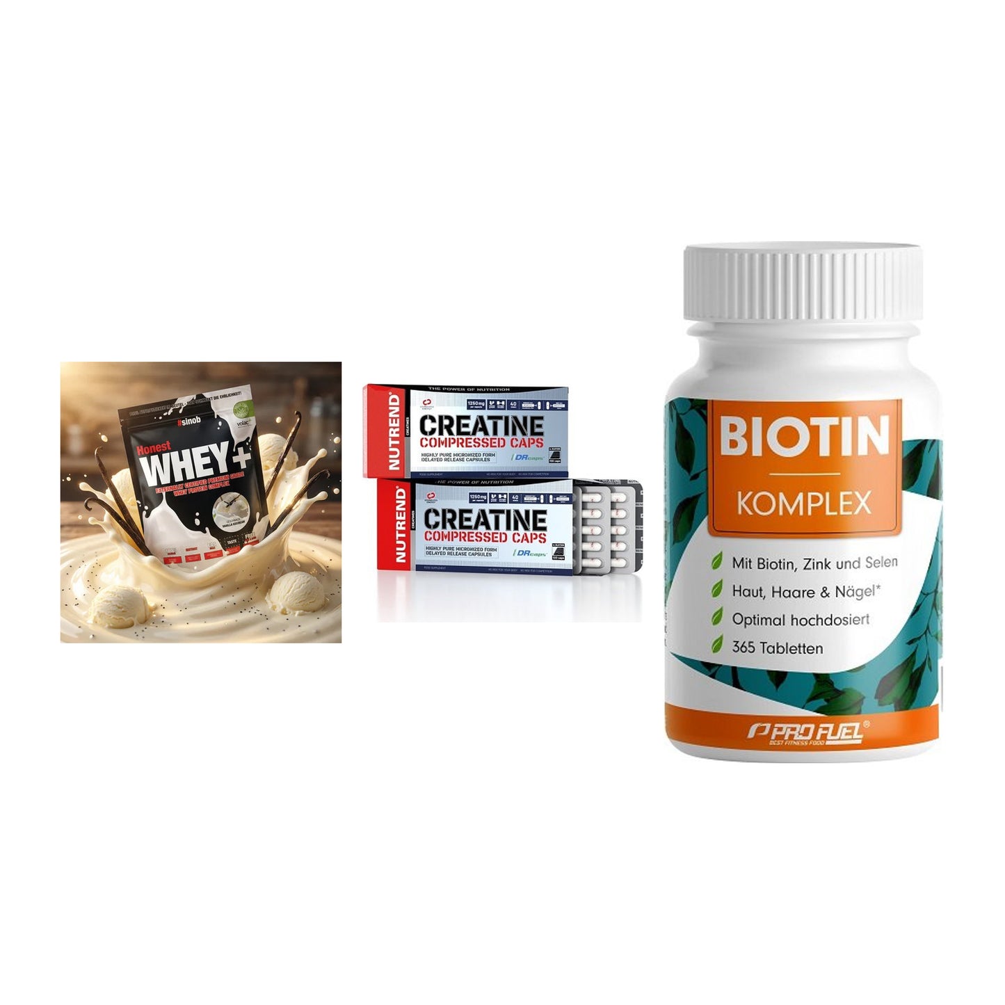 Einsteiger-Set: Sinob Honest + Nutrend Creatine + ProFuel BIOTIN – alle enthaltenen Artikel