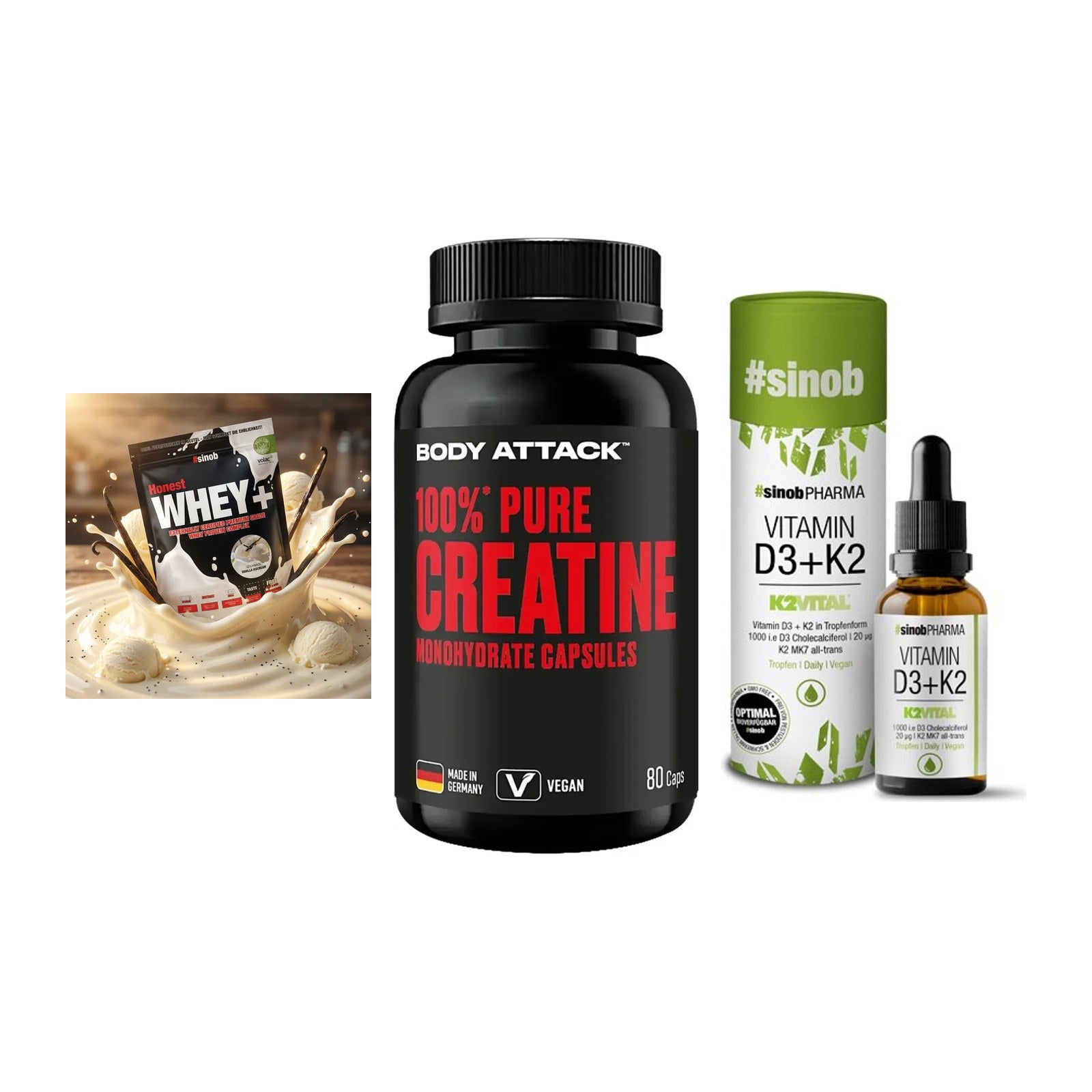 Einsteiger-Set: Sinob Honest + Body Attack 100% + Sinob Vitamin D3 – alle enthaltenen Artikel