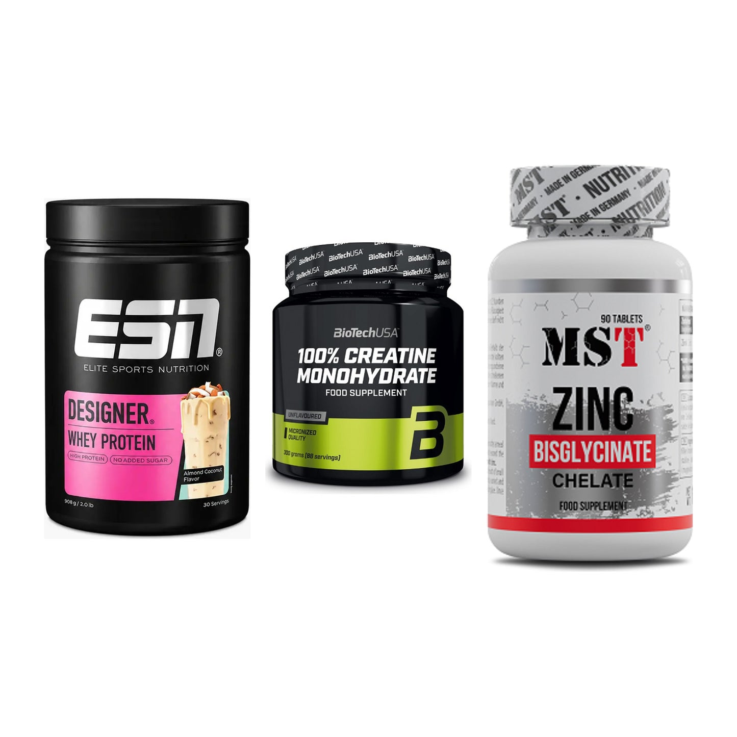 Einsteiger-Set: ESN Designer + BioTech Creatine + MST Zinc Chelate – alle enthaltenen Artikel