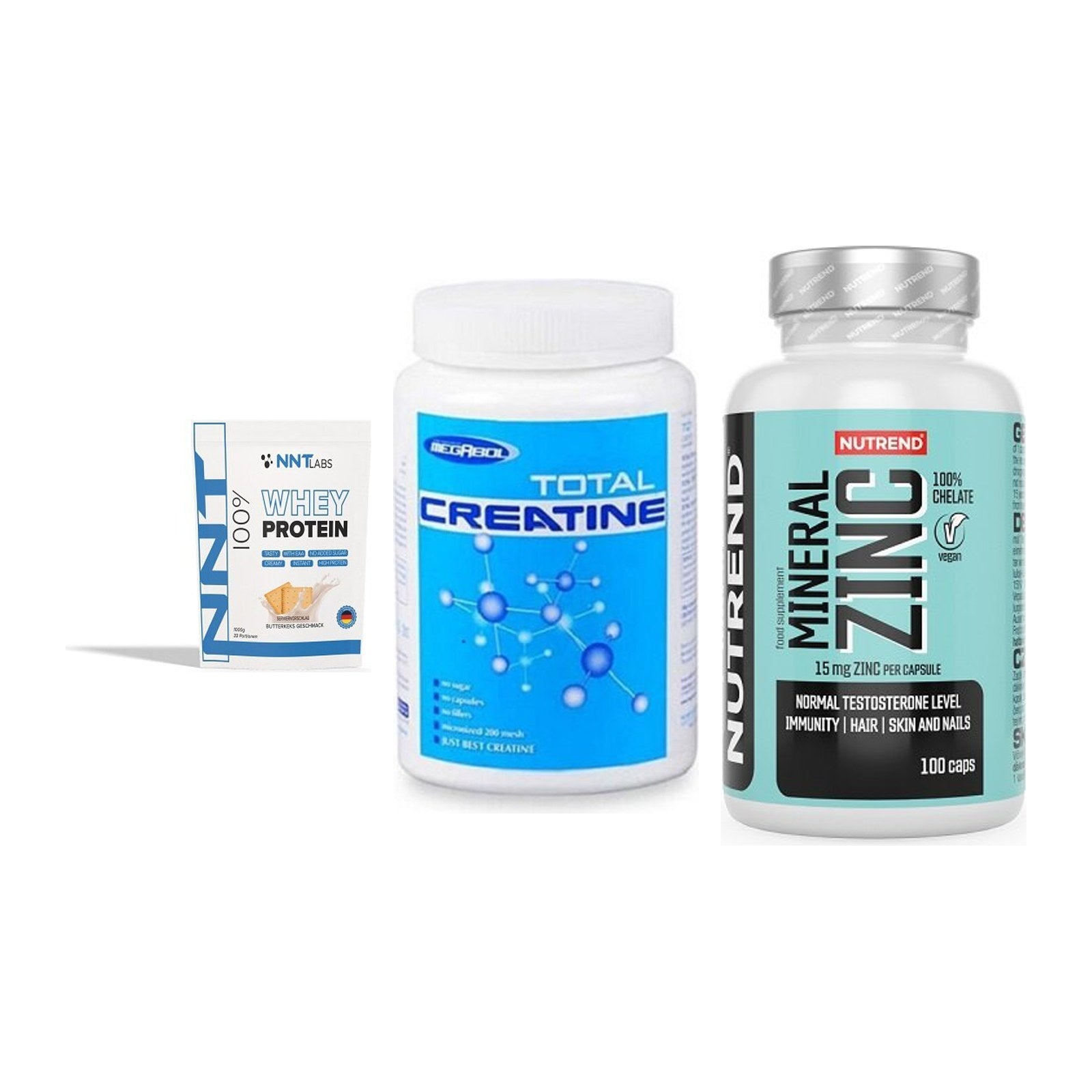 Einsteiger-Set: NNT Whey + Megabol Total + Nutrend Zinc – alle enthaltenen Artikel