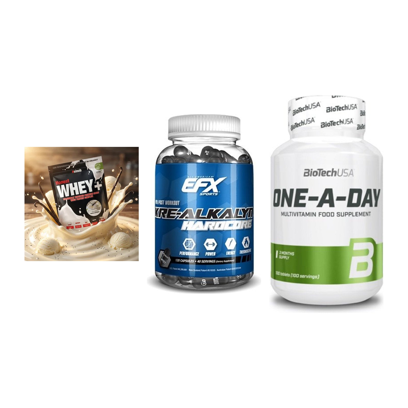 Einsteiger-Set: Sinob Honest + EFX Kre-Alkalyn + BioTech One A – alle enthaltenen Artikel