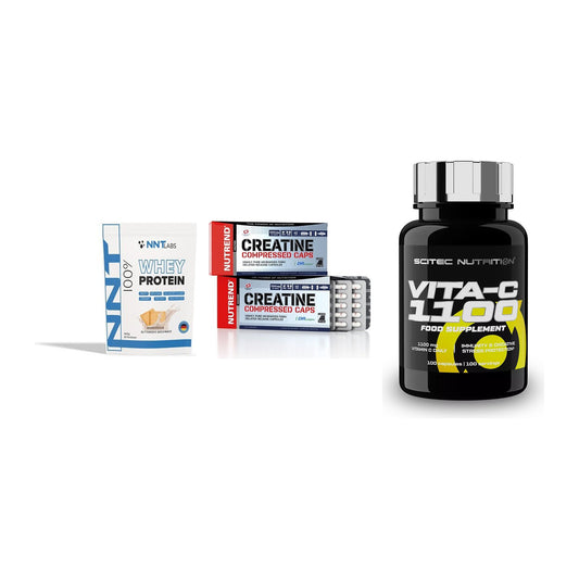 Einsteiger-Set: NNT Whey + Nutrend Creatine + Scitec Vitamin C – alle enthaltenen Artikel