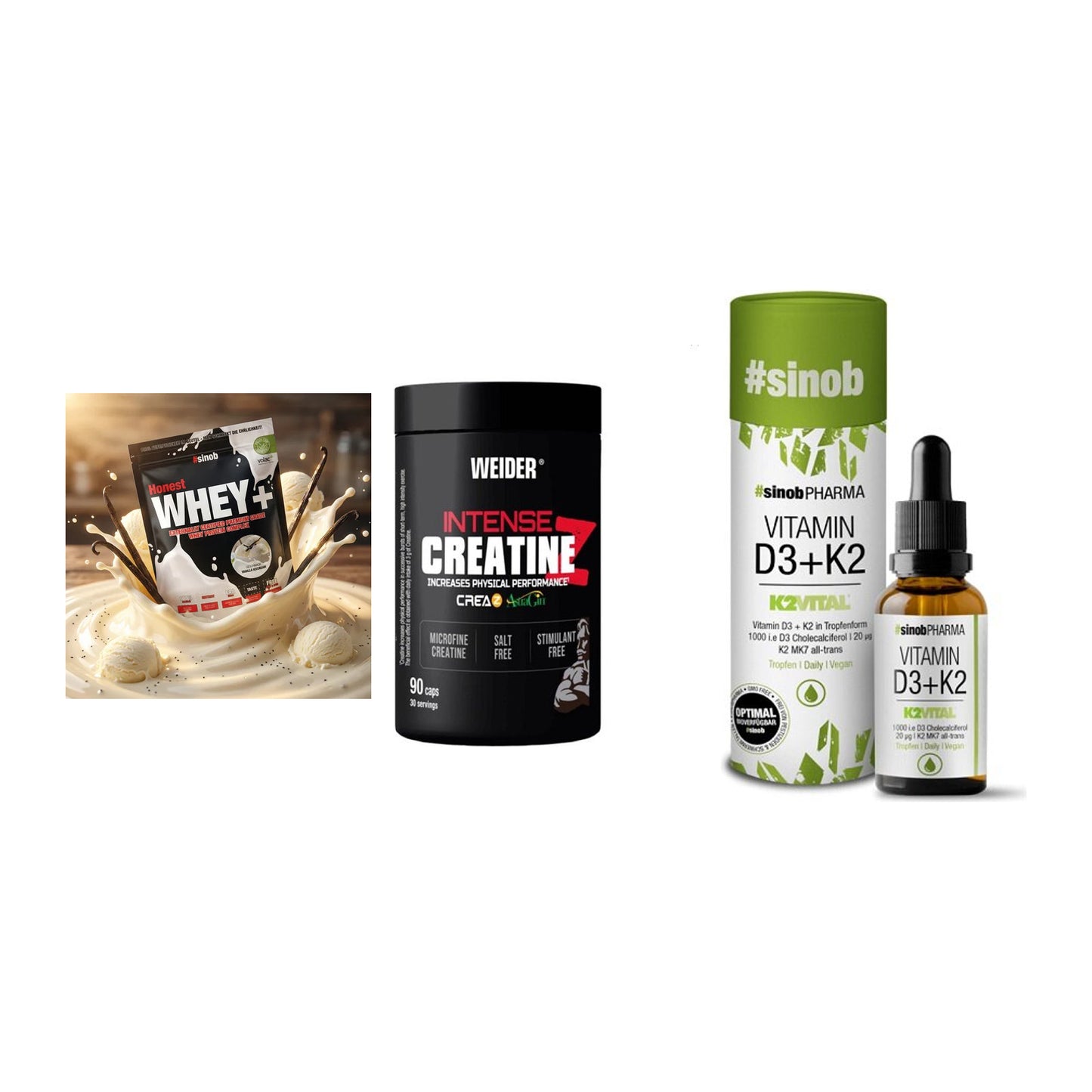 Einsteiger-Set: Sinob Honest + Weider Intense + Sinob Vitamin D3 – alle enthaltenen Artikel